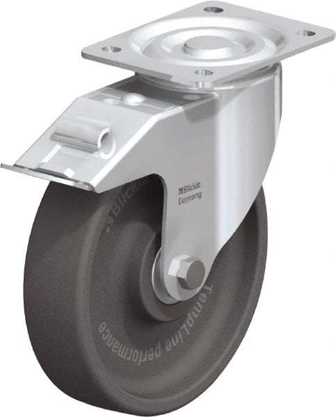 Blickle - 8" Diam x 2" Wide x 9-1/4" OAH Top Plate Mount Swivel Caster with Brake - Heat-Resistant Nylon, 770 Lb Capacity, Ball Bearing, 5-1/2 x 4-3/8" Plate - Americas Industrial Supply