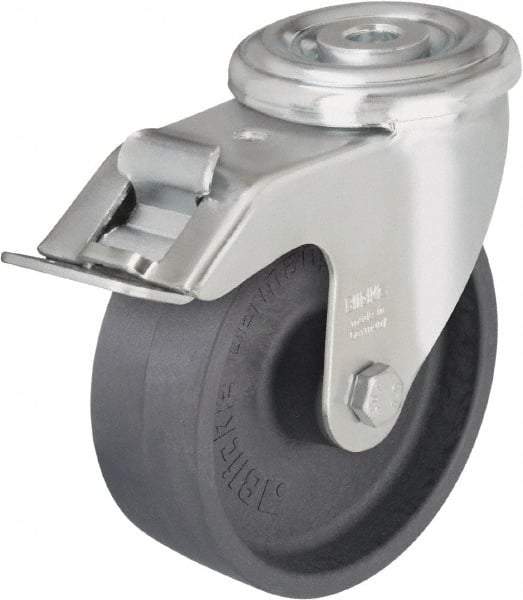 Blickle - 4" Diam x 1-3/16" Wide x 4-59/64" OAH Hollow Kingpin Mount Swivel Caster with Brake - Heat-Resistant Nylon, 330 Lb Capacity, Plain Bore Bearing, Hollow Kingpin Stem - Americas Industrial Supply