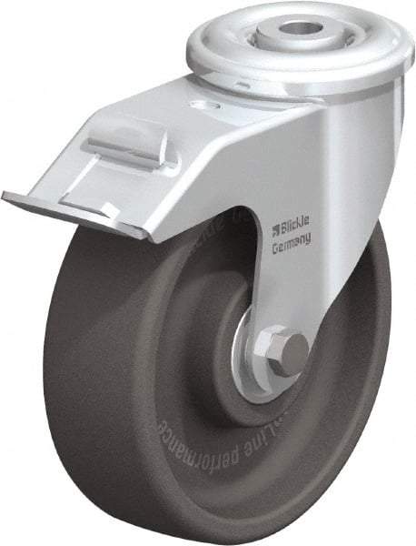 Blickle - 5" Diam x 1-3/16" Wide x 5-7/8" OAH Hollow Kingpin Mount Swivel Caster with Brake - Heat-Resistant Nylon, 330 Lb Capacity, Ball Bearing, Hollow Kingpin Stem - Americas Industrial Supply