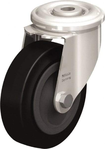 Blickle - 4" Diam x 1-3/16" Wide x 4-59/64" OAH Hollow Kingpin Mount Swivel Caster - Heat-Resistant Solid Rubber, 220 Lb Capacity, Plain Bore Bearing, Hollow Kingpin Stem - Americas Industrial Supply