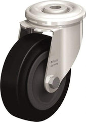 Blickle - 4" Diam x 1-3/16" Wide x 4-59/64" OAH Hollow Kingpin Mount Swivel Caster - Heat-Resistant Solid Rubber, 220 Lb Capacity, Plain Bore Bearing, Hollow Kingpin Stem - Americas Industrial Supply