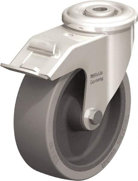 Blickle - 5" Diam x 1-9/16" Wide x 5-7/8" OAH Hollow Kingpin Mount Swivel Caster with Brake - Heat-Resistant Silicone Rubber, 264 Lb Capacity, Plain Bore Bearing, Hollow Kingpin Stem - Americas Industrial Supply
