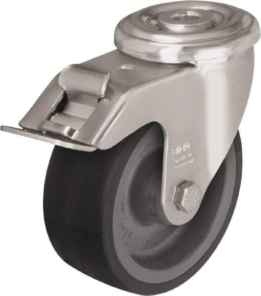 Blickle - 5" Diam x 1-9/16" Wide x 5-7/8" OAH Hollow Kingpin Mount Swivel Caster with Brake - Heat-Resistant Silicone Rubber, 264 Lb Capacity, Plain Bore Bearing, Hollow Kingpin Stem - Americas Industrial Supply