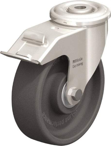 Blickle - 5" Diam x 1-9/16" Wide x 5-7/8" OAH Hollow Kingpin Mount Swivel Caster with Brake - Heat-Resistant Nylon, 330 Lb Capacity, Ball Bearing, Hollow Kingpin Stem - Americas Industrial Supply