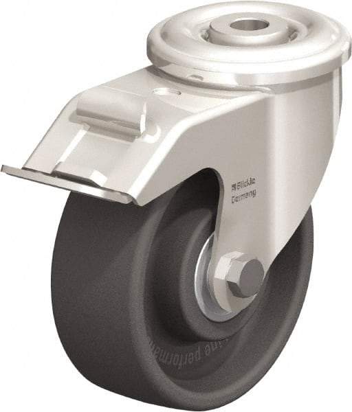 Blickle - 4" Diam x 1-1/2" Wide x 4-59/64" OAH Hollow Kingpin Mount Swivel Caster with Brake - Heat-Resistant Nylon, 330 Lb Capacity, Ball Bearing, Hollow Kingpin Stem - Americas Industrial Supply