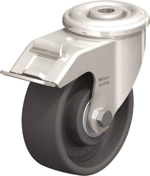 Blickle - 4" Diam x 1-1/2" Wide x 4-59/64" OAH Hollow Kingpin Mount Swivel Caster with Brake - Heat-Resistant Nylon, 330 Lb Capacity, Ball Bearing, Hollow Kingpin Stem - Americas Industrial Supply