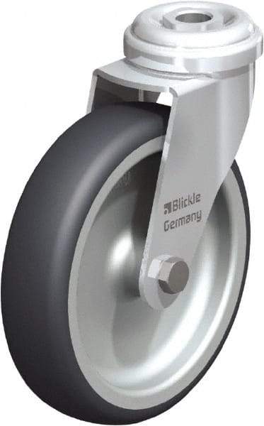 Blickle - 4" Diam x 63/64" Wide x 4-49/64" OAH Hollow Kingpin Mount Swivel Caster - Rubber Elastomer (TPE), 154 Lb Capacity, Plain Bore Bearing, Hollow Kingpin Stem - Americas Industrial Supply