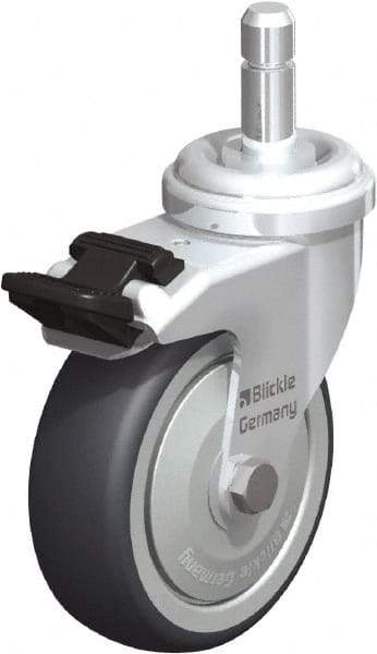 Blickle - 3" Diam x 63/64" Wide x 3-55/64" OAH Stem Mount Swivel Caster with Brake - Rubber Elastomer (TPE), 165 Lb Capacity, Ball Bearing, Friction Stem - Americas Industrial Supply