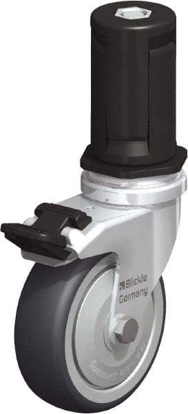 Blickle - 3" Diam x 63/64" Wide x 4" OAH Stem Mount Swivel Caster with Brake - Rubber Elastomer (TPE), 165 Lb Capacity, Ball Bearing, Round Stem - Americas Industrial Supply