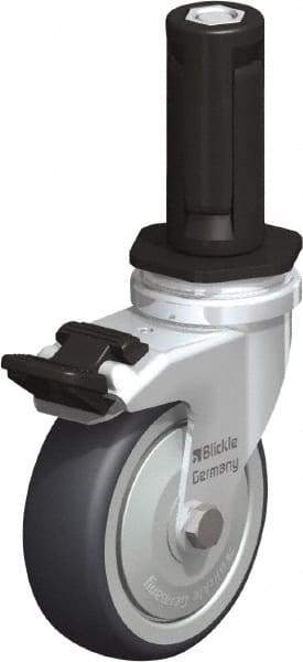 Blickle - 3" Diam x 63/64" Wide x 4" OAH Stem Mount Swivel Caster with Brake - Rubber Elastomer (TPE), 165 Lb Capacity, Ball Bearing, Round Stem - Americas Industrial Supply