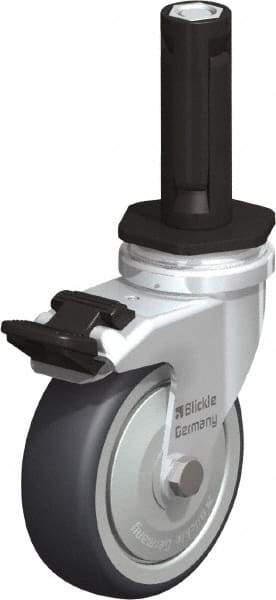Blickle - 3" Diam x 63/64" Wide x 4" OAH Stem Mount Swivel Caster with Brake - Rubber Elastomer (TPE), 165 Lb Capacity, Ball Bearing, Round Stem - Americas Industrial Supply