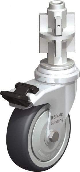 Blickle - 3" Diam x 63/64" Wide x 4" OAH Metal Expander Mount Swivel Caster with Brake - Rubber Elastomer (TPE), 165 Lb Capacity, Ball Bearing, Metal Expander Stem - Americas Industrial Supply
