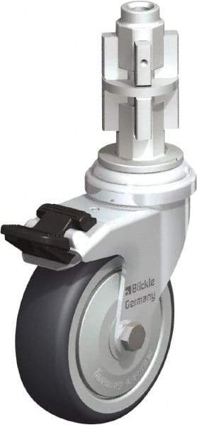 Blickle - 3" Diam x 63/64" Wide x 4" OAH Metal Expander Mount Swivel Caster with Brake - Rubber Elastomer (TPE), 165 Lb Capacity, Ball Bearing, Metal Expander Stem - Americas Industrial Supply