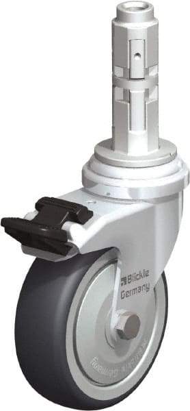 Blickle - 3" Diam x 63/64" Wide x 4" OAH Metal Expander Mount Swivel Caster with Brake - Rubber Elastomer (TPE), 165 Lb Capacity, Ball Bearing, Metal Expander Stem - Americas Industrial Supply