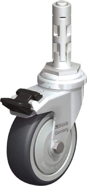 Blickle - 3" Diam x 63/64" Wide x 4" OAH Metal Expander Mount Swivel Caster with Brake - Rubber Elastomer (TPE), 165 Lb Capacity, Ball Bearing, Metal Expander Stem - Americas Industrial Supply