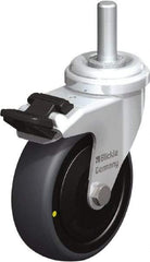 Blickle - 3" Diam x 63/64" Wide x 3-27/32" OAH Stem Mount Swivel Caster with Brake - Rubber Elastomer (TPE), 110 Lb Capacity, Ball Bearing, 3/8 x 1-13/16" Threaded Stem - Americas Industrial Supply