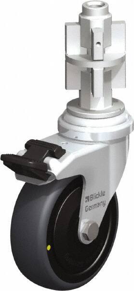 Blickle - 3" Diam x 63/64" Wide x 4" OAH Metal Expander Mount Swivel Caster with Brake - Rubber Elastomer (TPE), 110 Lb Capacity, Ball Bearing, Metal Expander Stem - Americas Industrial Supply