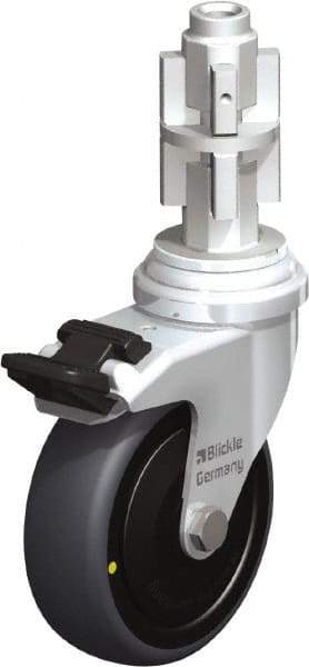 Blickle - 3" Diam x 63/64" Wide x 4" OAH Metal Expander Mount Swivel Caster with Brake - Rubber Elastomer (TPE), 110 Lb Capacity, Ball Bearing, Metal Expander Stem - Americas Industrial Supply