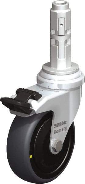 Blickle - 3" Diam x 63/64" Wide x 4" OAH Metal Expander Mount Swivel Caster with Brake - Rubber Elastomer (TPE), 110 Lb Capacity, Ball Bearing, Metal Expander Stem - Americas Industrial Supply