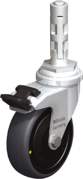 Blickle - 3" Diam x 63/64" Wide x 4" OAH Metal Expander Mount Swivel Caster with Brake - Rubber Elastomer (TPE), 110 Lb Capacity, Ball Bearing, Metal Expander Stem - Americas Industrial Supply