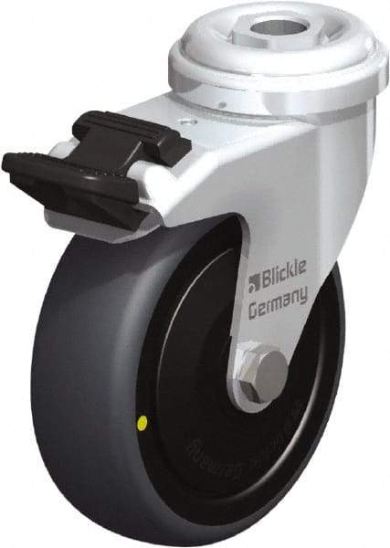 Blickle - 3" Diam x 63/64" Wide x 3-27/32" OAH Hollow Kingpin Mount Swivel Caster with Brake - Rubber Elastomer (TPE), 110 Lb Capacity, Ball Bearing, Hollow Kingpin Stem - Americas Industrial Supply