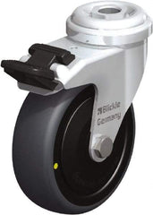 Blickle - 3" Diam x 63/64" Wide x 3-27/32" OAH Hollow Kingpin Mount Swivel Caster with Brake - Rubber Elastomer (TPE), 110 Lb Capacity, Ball Bearing, Hollow Kingpin Stem - Americas Industrial Supply