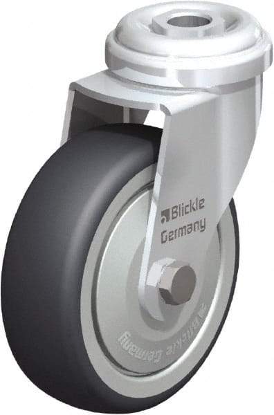 Blickle - 3" Diam x 63/64" Wide x 3-27/32" OAH Hollow Kingpin Mount Swivel Caster - Rubber Elastomer (TPE), 165 Lb Capacity, Ball Bearing, Hollow Kingpin Stem - Americas Industrial Supply