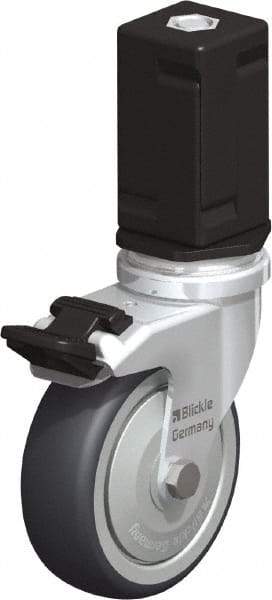 Blickle - 3" Diam x 63/64" Wide x 4" OAH Stem Mount Swivel Caster with Brake - Rubber Elastomer (TPE), 165 Lb Capacity, Ball Bearing, Square Stem - Americas Industrial Supply