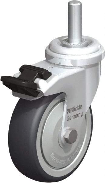 Blickle - 3" Diam x 63/64" Wide x 3-27/32" OAH Stem Mount Swivel Caster with Brake - Rubber Elastomer (TPE), 165 Lb Capacity, Ball Bearing, 3/8 x 1-13/16" Threaded Stem - Americas Industrial Supply
