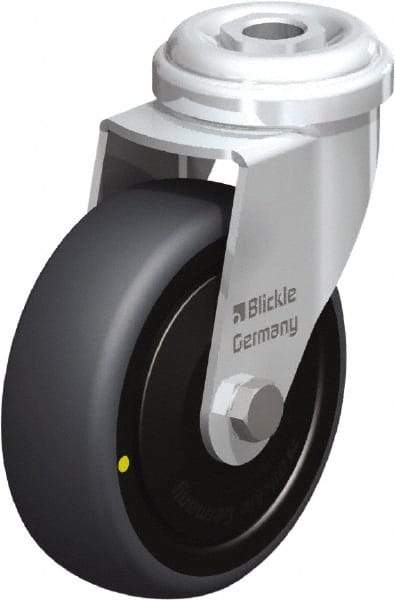 Blickle - 3" Diam x 63/64" Wide x 3-27/32" OAH Hollow Kingpin Mount Swivel Caster - Rubber Elastomer (TPE), 110 Lb Capacity, Ball Bearing, Hollow Kingpin Stem - Americas Industrial Supply
