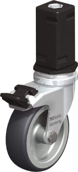 Blickle - 3" Diam x 63/64" Wide x 4" OAH Stem Mount Swivel Caster with Brake - Rubber Elastomer (TPE), 165 Lb Capacity, Plain Bore Bearing, Square Stem - Americas Industrial Supply