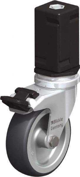 Blickle - 3" Diam x 63/64" Wide x 4" OAH Stem Mount Swivel Caster with Brake - Rubber Elastomer (TPE), 165 Lb Capacity, Plain Bore Bearing, Square Stem - Americas Industrial Supply