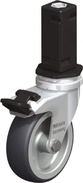 Blickle - 3" Diam x 63/64" Wide x 4" OAH Stem Mount Swivel Caster with Brake - Rubber Elastomer (TPE), 165 Lb Capacity, Plain Bore Bearing, Square Stem - Americas Industrial Supply