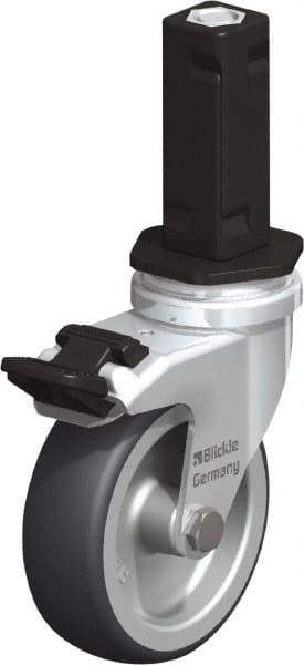 Blickle - 3" Diam x 63/64" Wide x 4" OAH Stem Mount Swivel Caster with Brake - Rubber Elastomer (TPE), 165 Lb Capacity, Plain Bore Bearing, Square Stem - Americas Industrial Supply