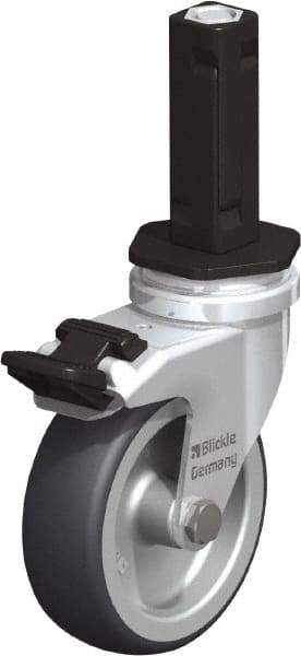 Blickle - 3" Diam x 63/64" Wide x 4" OAH Stem Mount Swivel Caster with Brake - Rubber Elastomer (TPE), 165 Lb Capacity, Plain Bore Bearing, Square Stem - Americas Industrial Supply