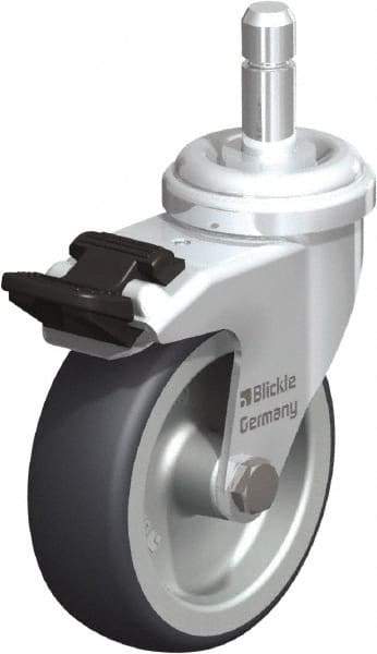Blickle - 3" Diam x 63/64" Wide x 3-55/64" OAH Stem Mount Swivel Caster with Brake - Rubber Elastomer (TPE), 165 Lb Capacity, Plain Bore Bearing, Friction Stem - Americas Industrial Supply