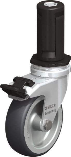 Blickle - 3" Diam x 63/64" Wide x 4" OAH Stem Mount Swivel Caster with Brake - Rubber Elastomer (TPE), 165 Lb Capacity, Plain Bore Bearing, Round Stem - Americas Industrial Supply