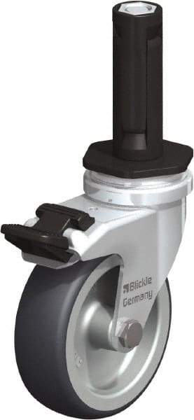 Blickle - 3" Diam x 63/64" Wide x 4" OAH Stem Mount Swivel Caster with Brake - Rubber Elastomer (TPE), 165 Lb Capacity, Plain Bore Bearing, Round Stem - Americas Industrial Supply