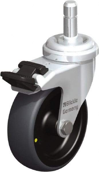 Blickle - 3" Diam x 63/64" Wide x 3-27/32" OAH Stem Mount Swivel Caster with Brake - Rubber Elastomer (TPE), 110 Lb Capacity, Plain Bore Bearing, Friction Stem - Americas Industrial Supply