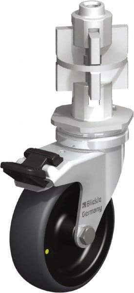 Blickle - 3" Diam x 63/64" Wide x 4" OAH Metal Expander Mount Swivel Caster with Brake - Rubber Elastomer (TPE), 110 Lb Capacity, Plain Bore Bearing, Metal Expander Stem - Americas Industrial Supply