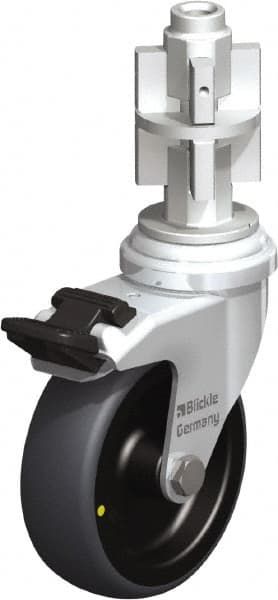 Blickle - 3" Diam x 63/64" Wide x 4" OAH Metal Expander Mount Swivel Caster with Brake - Rubber Elastomer (TPE), 110 Lb Capacity, Plain Bore Bearing, Metal Expander Stem - Americas Industrial Supply
