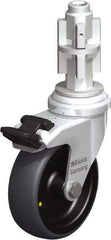 Blickle - 3" Diam x 63/64" Wide x 4" OAH Metal Expander Mount Swivel Caster with Brake - Rubber Elastomer (TPE), 110 Lb Capacity, Plain Bore Bearing, Metal Expander Stem - Americas Industrial Supply