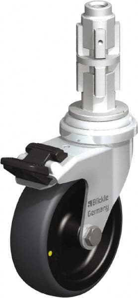 Blickle - 3" Diam x 63/64" Wide x 4" OAH Metal Expander Mount Swivel Caster with Brake - Rubber Elastomer (TPE), 110 Lb Capacity, Plain Bore Bearing, Metal Expander Stem - Americas Industrial Supply