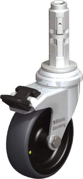 Blickle - 3" Diam x 63/64" Wide x 4" OAH Metal Expander Mount Swivel Caster with Brake - Rubber Elastomer (TPE), 110 Lb Capacity, Plain Bore Bearing, Metal Expander Stem - Americas Industrial Supply