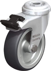 Blickle - 3" Diam x 63/64" Wide x 3-55/64" OAH Hollow Kingpin Mount Swivel Caster with Brake - Rubber Elastomer (TPE), 110 Lb Capacity, Plain Bore Bearing, Hollow Kingpin Stem - Americas Industrial Supply