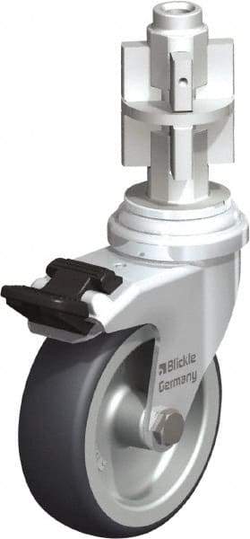 Blickle - 3" Diam x 63/64" Wide x 4" OAH Metal Expander Mount Swivel Caster with Brake - Rubber Elastomer (TPE), 165 Lb Capacity, Plain Bore Bearing, Metal Expander Stem - Americas Industrial Supply