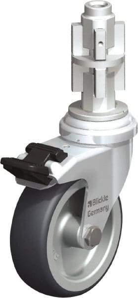 Blickle - 3" Diam x 63/64" Wide x 4" OAH Metal Expander Mount Swivel Caster with Brake - Rubber Elastomer (TPE), 165 Lb Capacity, Plain Bore Bearing, Metal Expander Stem - Americas Industrial Supply
