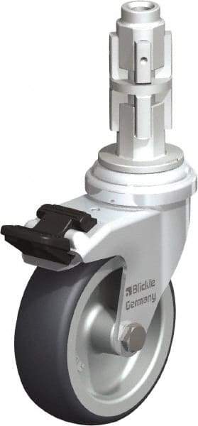 Blickle - 3" Diam x 63/64" Wide x 4" OAH Metal Expander Mount Swivel Caster with Brake - Rubber Elastomer (TPE), 165 Lb Capacity, Plain Bore Bearing, Metal Expander Stem - Americas Industrial Supply