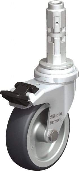 Blickle - 3" Diam x 63/64" Wide x 4" OAH Metal Expander Mount Swivel Caster with Brake - Rubber Elastomer (TPE), 165 Lb Capacity, Plain Bore Bearing, Metal Expander Stem - Americas Industrial Supply