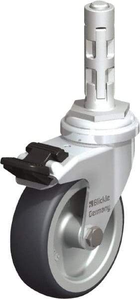 Blickle - 3" Diam x 63/64" Wide x 4" OAH Metal Expander Mount Swivel Caster with Brake - Rubber Elastomer (TPE), 165 Lb Capacity, Plain Bore Bearing, Metal Expander Stem - Americas Industrial Supply